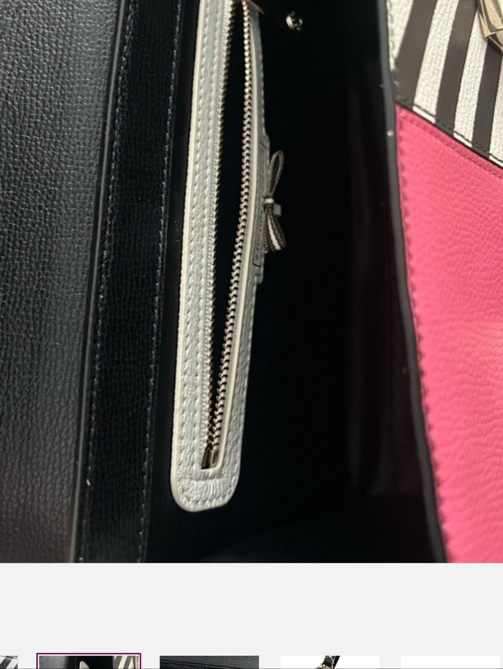 henri bendel Uptown Black, Pink & Red Striped Colorblock Satchel - Picture 3 of 8